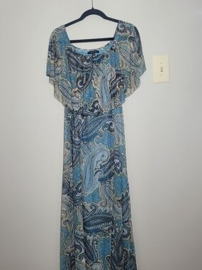 Light Blue Paisley Off-Shoulder Maxi Dress XL